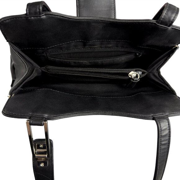 Vintage Guess Black Leather Shoulder Bag Crossbody Zip Pocket Logo Hardware - Picture 5 of 14